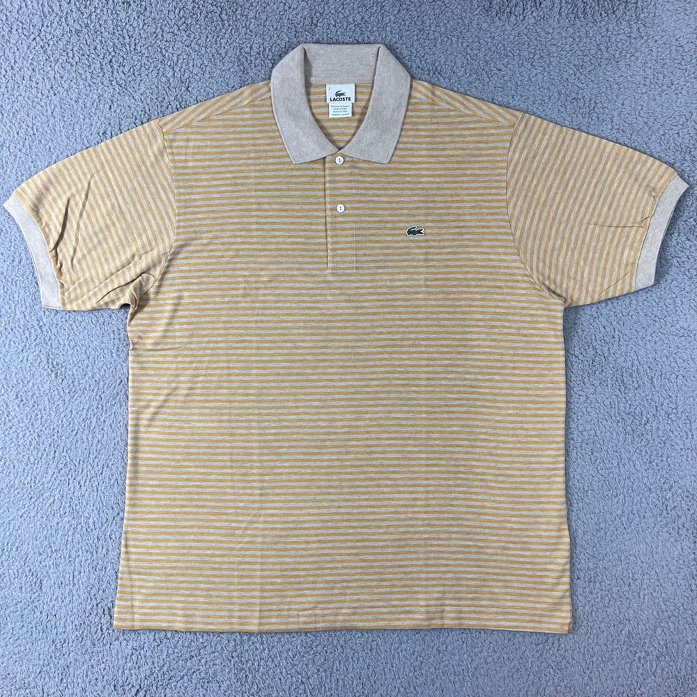 Lacoste Polo Shirt US Men 2XL (EU/XL) Yellow Tan Striped Short Sleeve Cotton